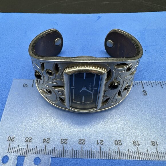Vintage Fossil Womens Watch Wide Stainless Steel Cuff Leather Band 90’s Bracelet - Picture 13 of 15